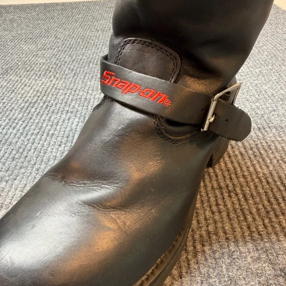 Snap On Leather Motorcycle Boots Mens 11‎ Black Biker Collector Logo Harness